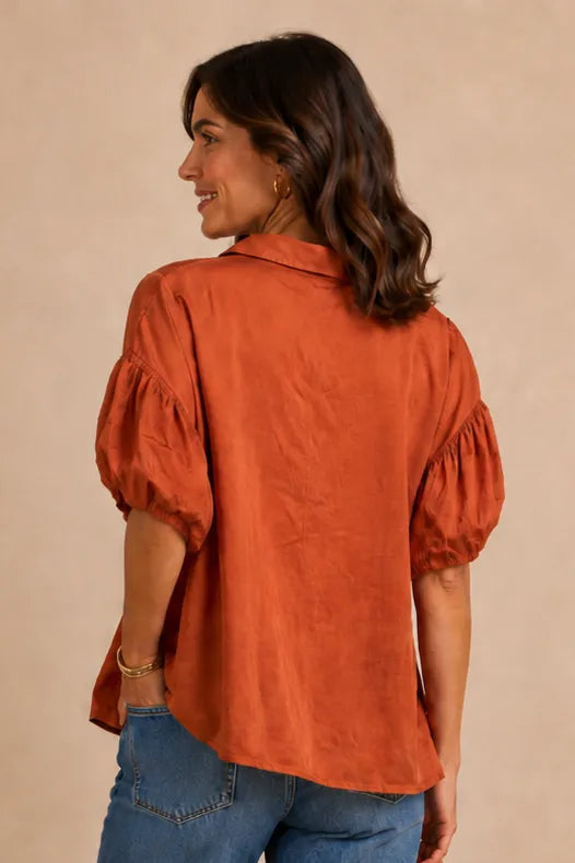 Puff Sleeve Button Front Shirt