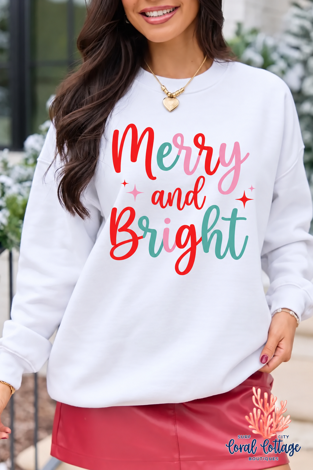 Merry & Bright Crew Neck Pullover Sweatshirt