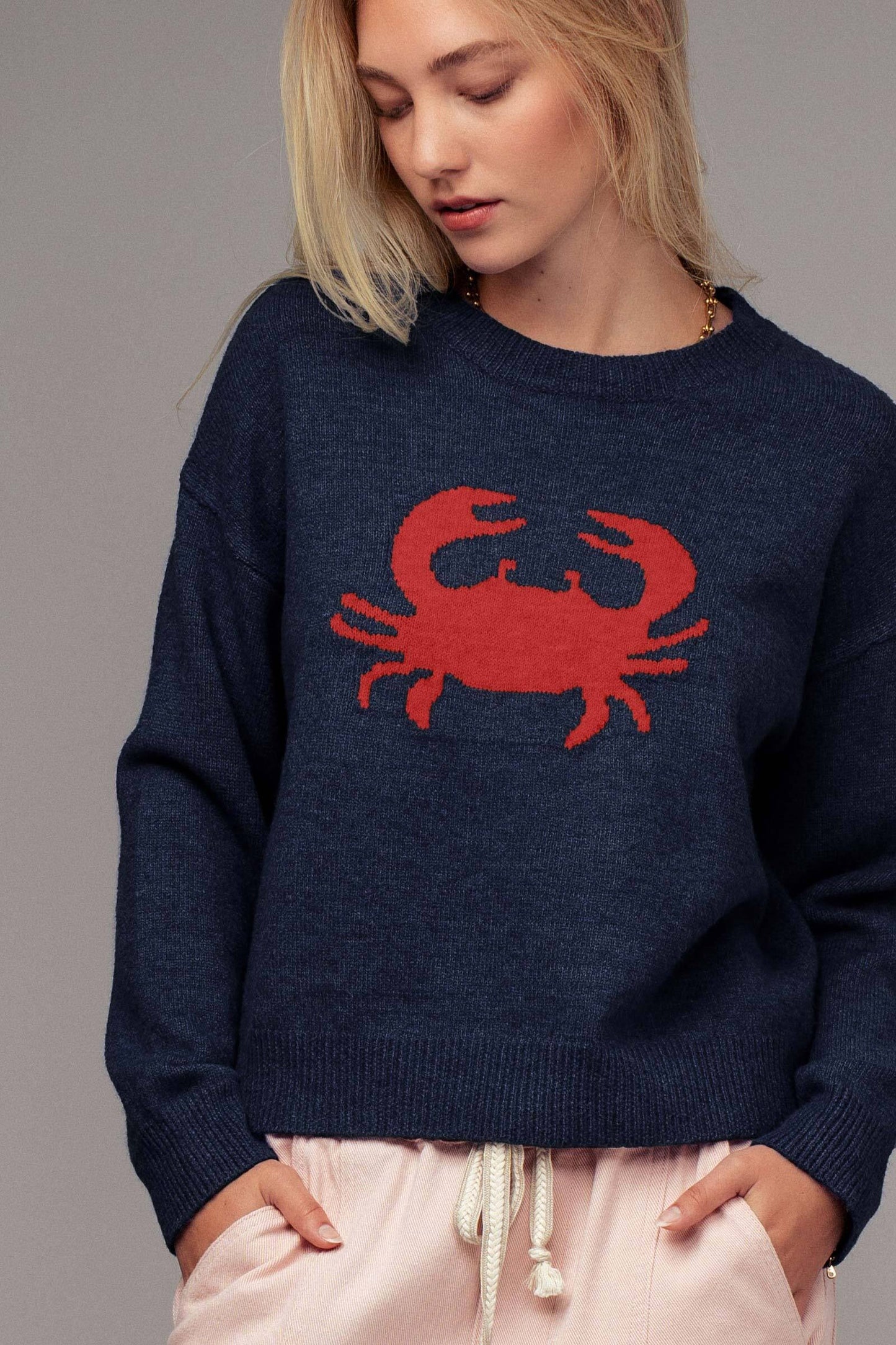 Navy Crab Crewneck Sweater