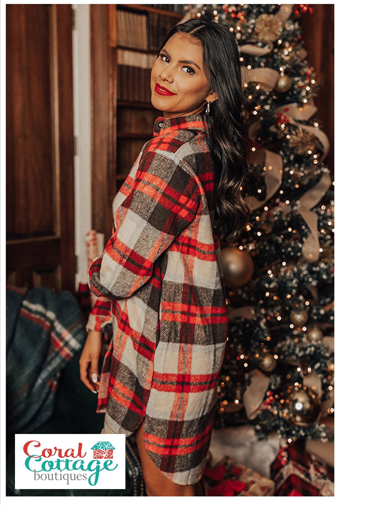 Red Plaid Button Front Shacket