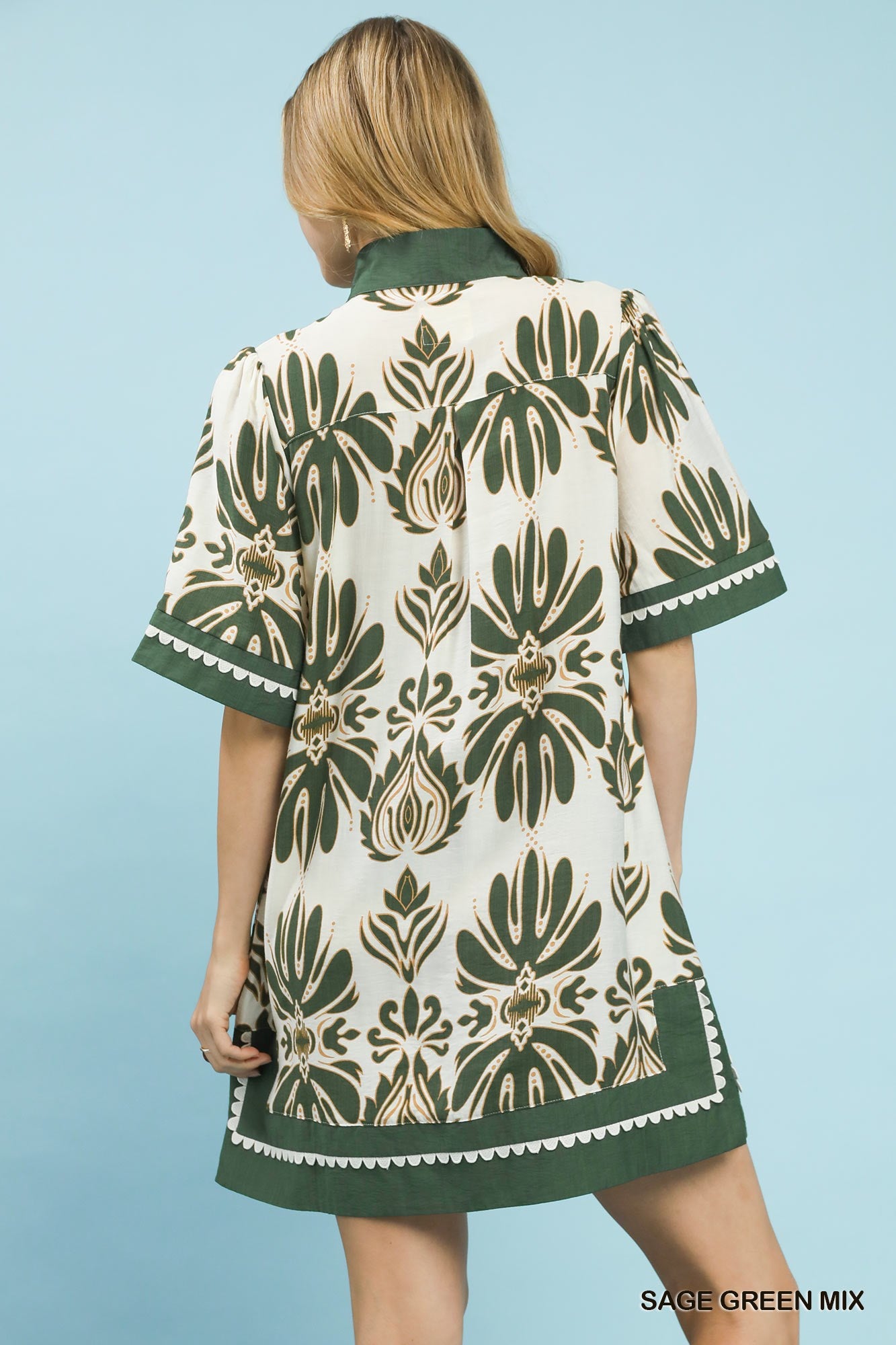 Border Print Dress with POCKETS