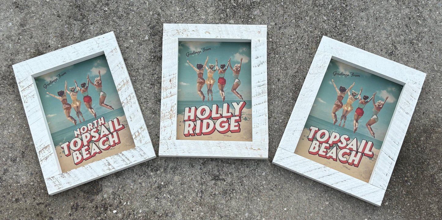 Greetings from Topsail Island/Surf City Wood Framed Art