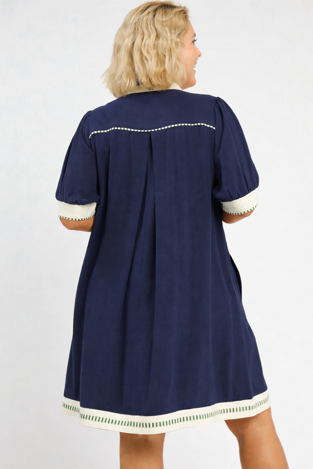 Linen Contrast Trim Dress with POCKETS