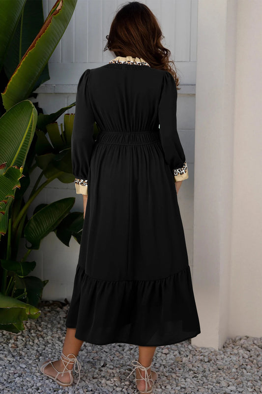 Black Leopard Trim Dress