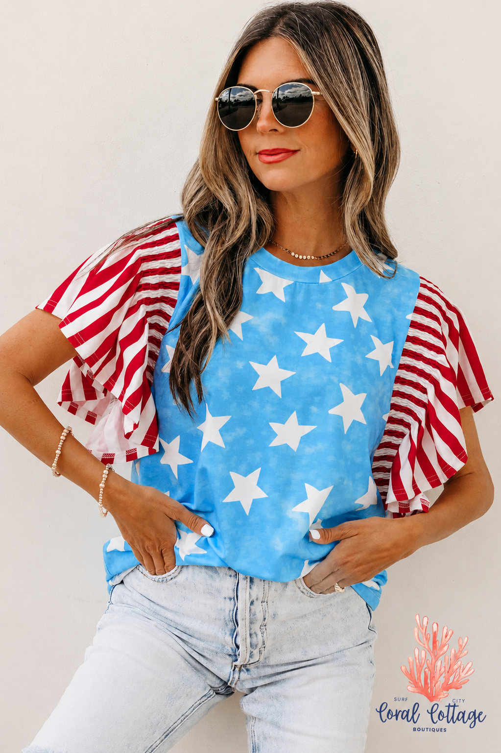 Vintage Star Ruffle Sleeve Blouse