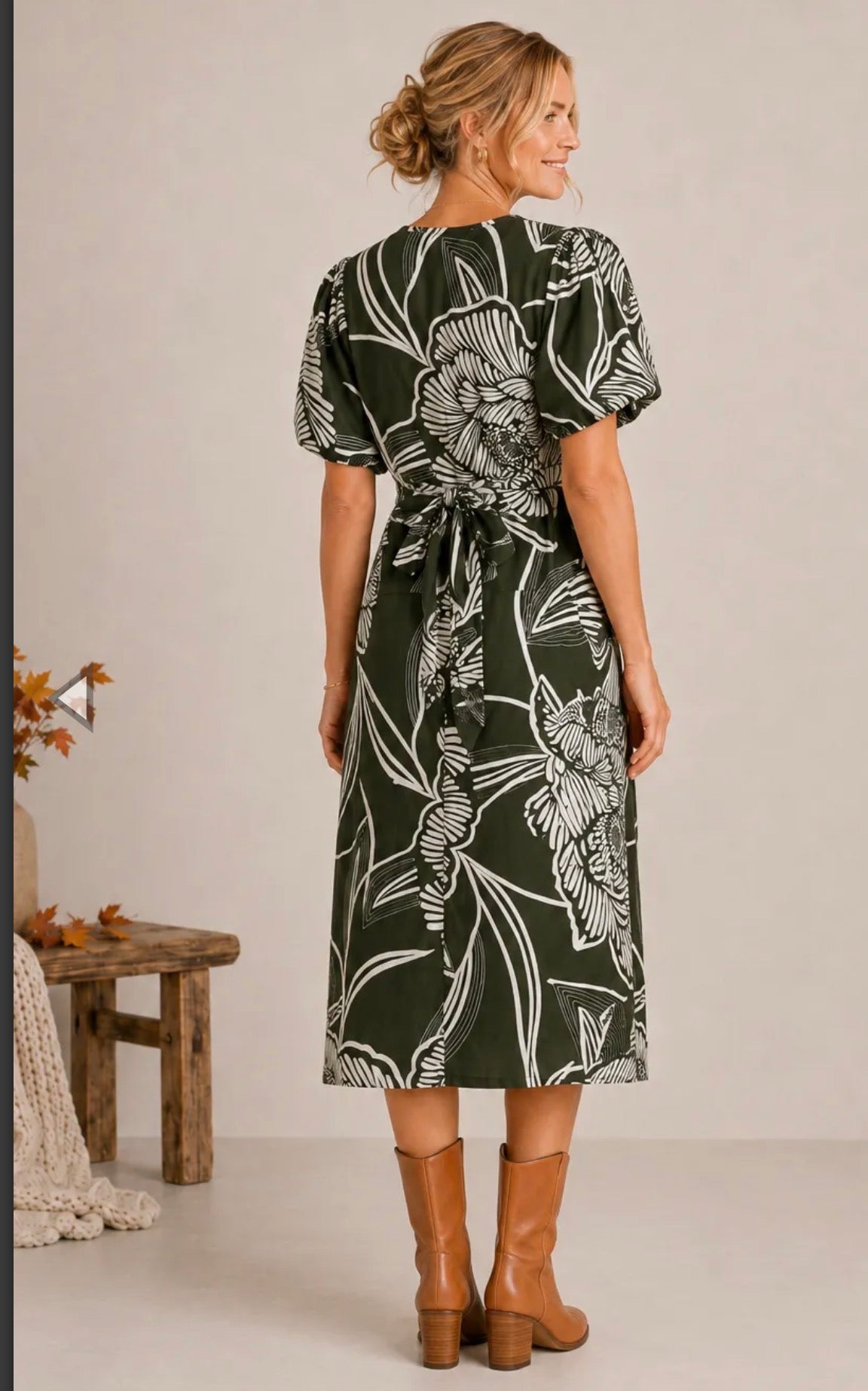 V-Neck Fall Floral Dress
