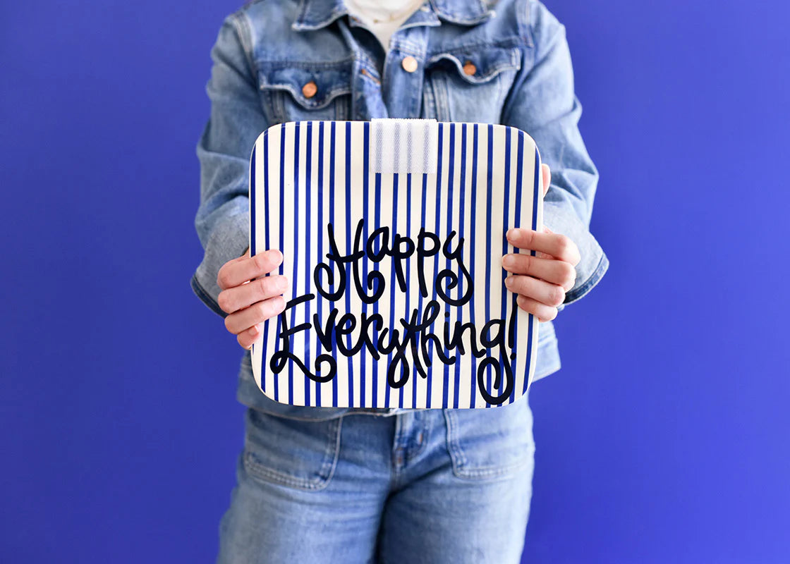 Indigo Skinny Stripe Mini Happy Everything! Square Platter
