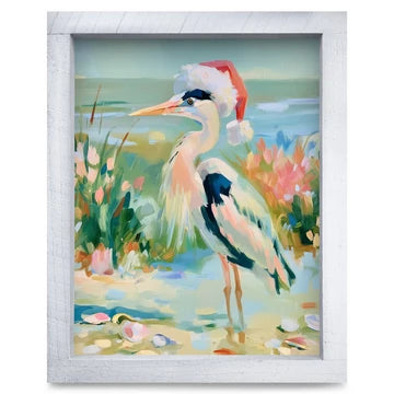 Santa Hat Beach Heron Artwork