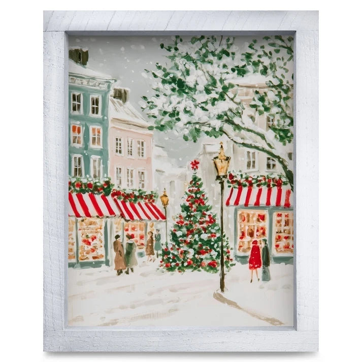 Snowy Christmas Village Street Artwork