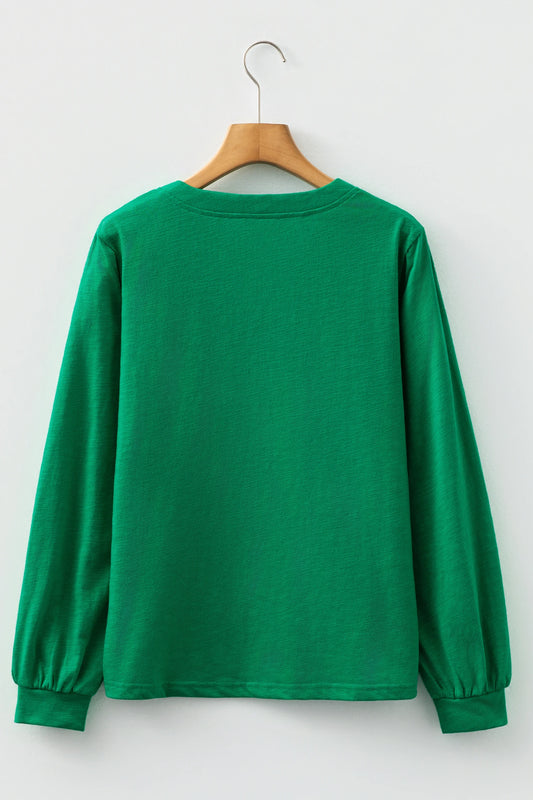 Green V-Neck Long Sleeve Top