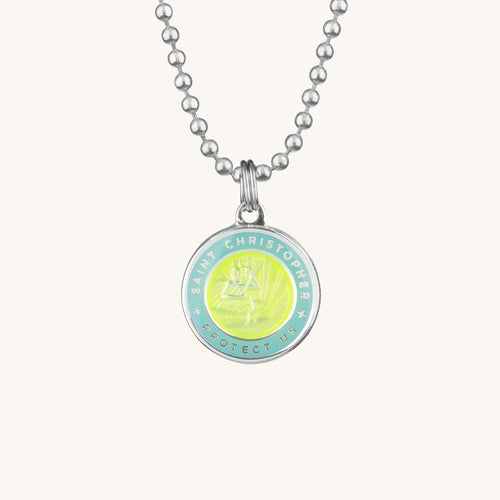 Get Back Necklace - St Christopher - Small - Yellow/Baby Blue