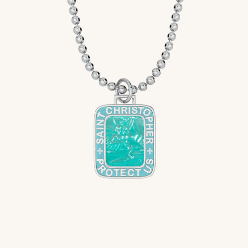 Get Back Necklace - St Christopher - Rectangle - Teal/White