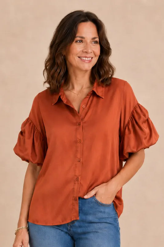 Puff Sleeve Button Front Shirt