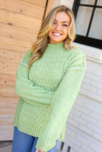 Load image into Gallery viewer, Making Moves Lime Chunky Knit Outseam Mock Neck Sweater