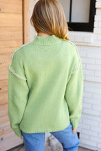 Load image into Gallery viewer, Making Moves Lime Chunky Knit Outseam Mock Neck Sweater