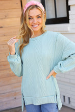 Load image into Gallery viewer, Back to Basics Sage Jacquard Cable Pullover Top