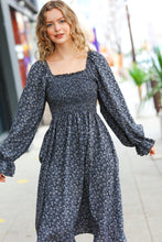 Load image into Gallery viewer, Keep You Close Black Smocking Ditsy Floral Woven Dress