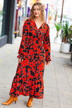 Load image into Gallery viewer, It&#39;s A Match Black &amp; Rust Floral Surplice Maxi Dress