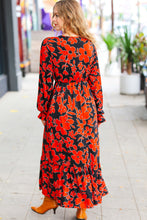 Load image into Gallery viewer, It&#39;s A Match Black &amp; Rust Floral Surplice Maxi Dress