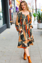 Load image into Gallery viewer, Feeling Bold Taupe &amp; Chocolate Boho Patchwork Midi Dress