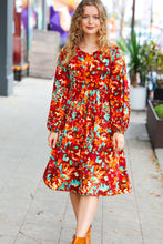 Load image into Gallery viewer, Date Night Ready Burgundy Rust/Jade Floral Print Midi Dress