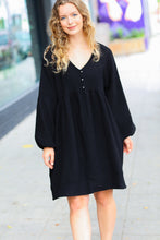 Load image into Gallery viewer, All I Need Black Woven Waffle V Neck Babydoll Dress