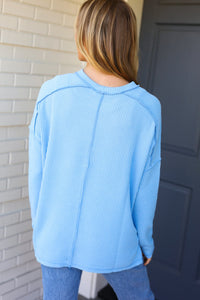 Baby Blue Mineral Wash Rib Knit Pullover Top