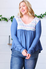 Load image into Gallery viewer, Multicolor Stripe Rib Knit V Neck Babydoll Top