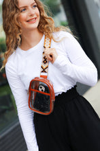 Load image into Gallery viewer, Rust &amp; Clear Cross Body Bag with Embroidered Strap
