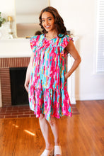 Load image into Gallery viewer, Peach Boho Floral Button Detail V Neck Ruffle Dress