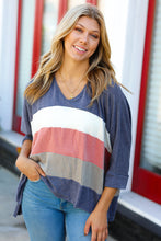 Load image into Gallery viewer, Weekend Ready Navy Color Block Dolman French Terry V Neck Top