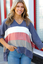 Load image into Gallery viewer, Weekend Ready Navy Color Block Dolman French Terry V Neck Top