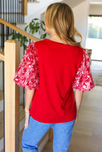 Load image into Gallery viewer, Come To Me Red Sequin Puff Short Sleeve Top