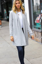 Load image into Gallery viewer, Taking It Easy Grey Striped Hacci Open Cardigan