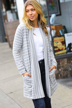 Load image into Gallery viewer, Taking It Easy Grey Striped Hacci Open Cardigan