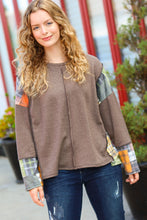 Load image into Gallery viewer, Let&#39;s Get Going Olive Corded Brushed Hacci Plaid Top