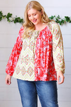Load image into Gallery viewer, Scarlet Paisley and Floral Chevron Bubble Sleeve Top