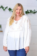 Load image into Gallery viewer, White Embroidered Tie String Peasant Top