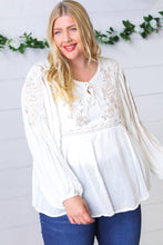 Load image into Gallery viewer, White Embroidered Tie String Peasant Top