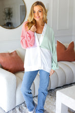 Load image into Gallery viewer, Cozy Up Coral &amp; Sage Two Tone Jacquard Knit Color Block Cardigan