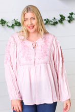 Load image into Gallery viewer, Blush Embroidered Tie String Peasant Top