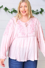 Load image into Gallery viewer, Blush Embroidered Tie String Peasant Top