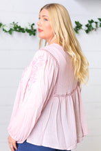 Load image into Gallery viewer, Blush Embroidered Tie String Peasant Top