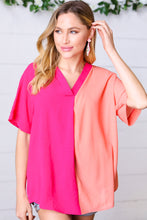 Load image into Gallery viewer, Peach &amp; Magenta Color Block V Neck Crepe Top