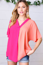 Load image into Gallery viewer, Peach &amp; Magenta Color Block V Neck Crepe Top