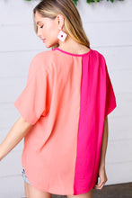 Load image into Gallery viewer, Peach &amp; Magenta Color Block V Neck Crepe Top