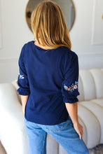 Load image into Gallery viewer, Keep You Close Navy Floral Embroidery Square Neck Blouse