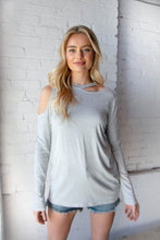 Load image into Gallery viewer, Grey Stripe Cold Shoulder Cut Out Knit Top
