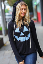 Load image into Gallery viewer, Spooky Black Jack-O-Lantern Terry Thumb Hole Double Hoodie
