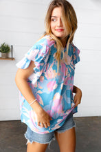 Load image into Gallery viewer, Powder Blue &amp; Lavender Double Flutter Sleeve Mock Neck Top